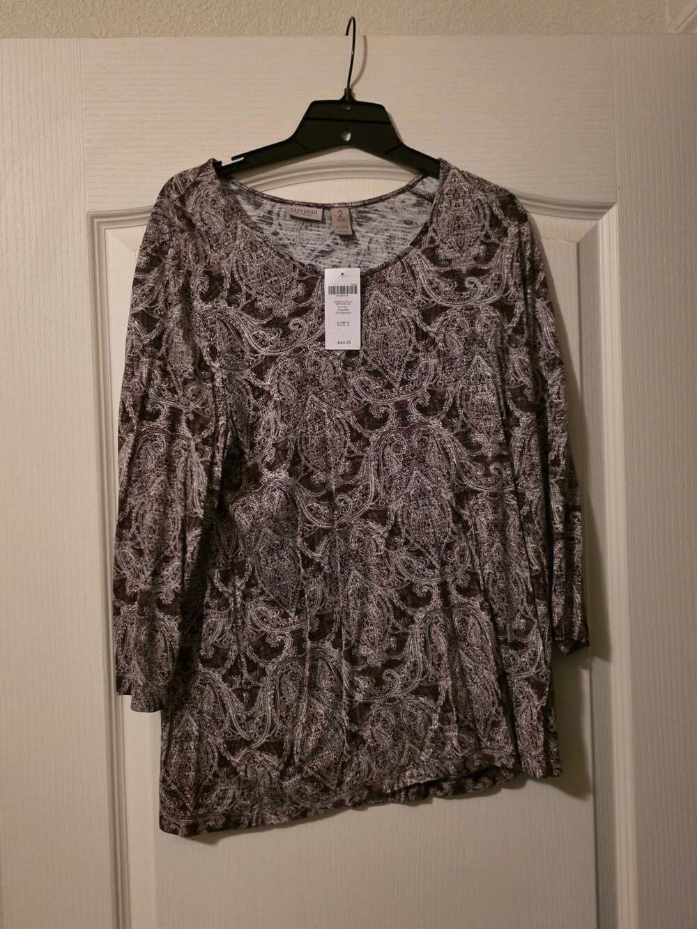NWT EASYWEAR by Chico's Soft Scoop 3/4 Sleeve Top Cocoa Bean Size 2